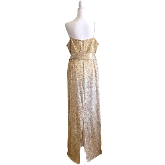 ASOS Design Elegant Gold Cami Sequin Maxi Dress W/ Belt, 14, Worn Once